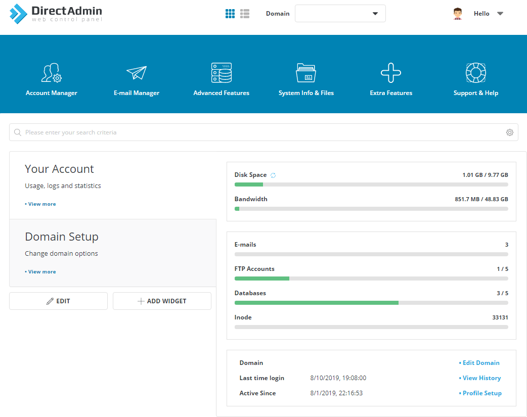 DirectAdmin Control Panel DirectAdmin control panel